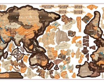 3D Layered Wooden World Map Laser Cut File – Multi-Layer Vector Travel Decor (CDR, PDF)