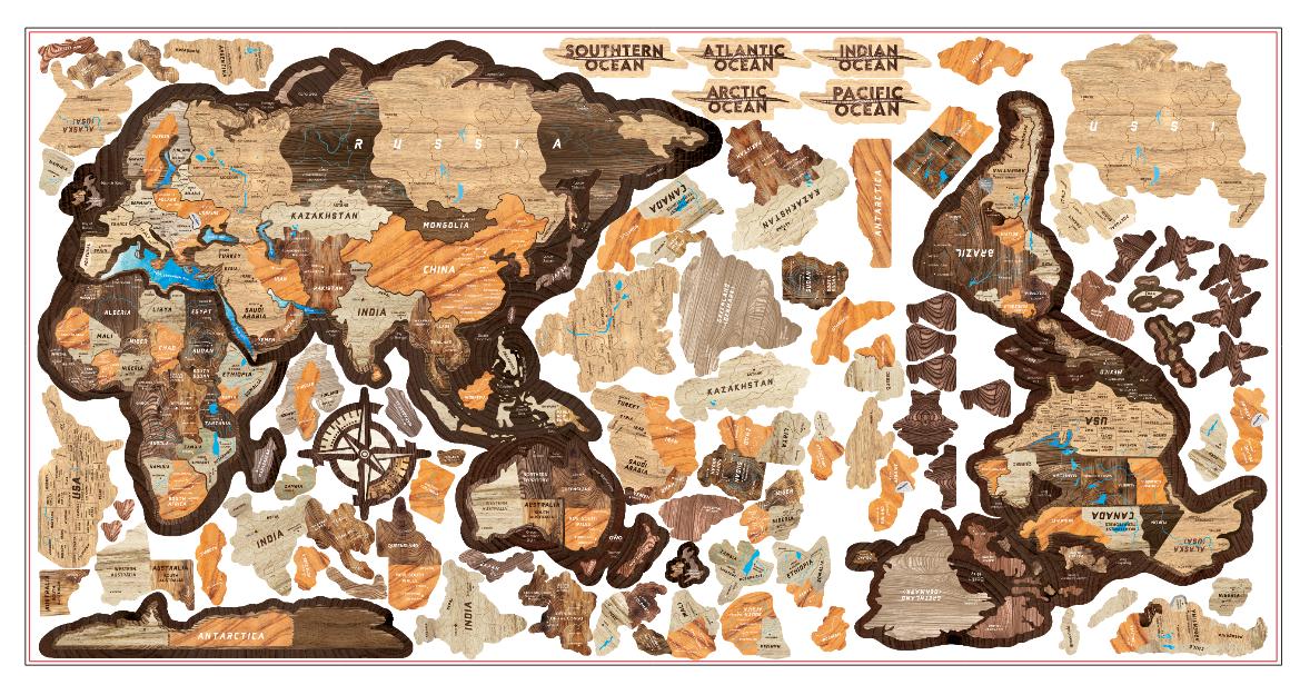 3D Layered Wooden World Map Laser Cut File – Multi-layer Vector Travel ...