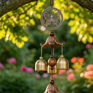 Vintage Butterfly Double-Layer Brass Wind Chime Zen Garden Bell Decoration
