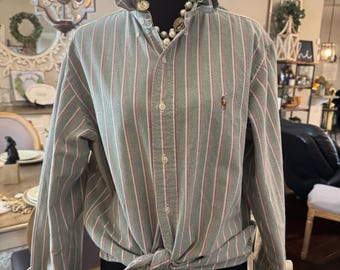 Upcycled Ralph Lauren Ruffled Collar Reworked Shirt Coastal Preppy Button Down