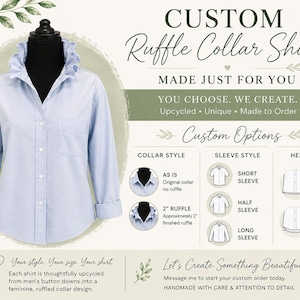 Custom Ruffle Collar Blouse | Personalized Upcycled Women's Button Down | Handmade Sustainable Gift