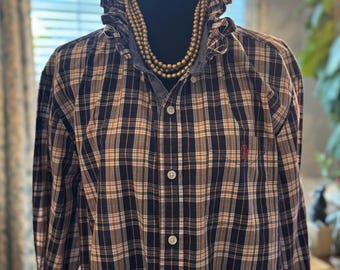 Upcycled US Polo Ralph Lauren Men's Shirt Reworked Button-Down Sustainable Fashion Preppy Vintage Style