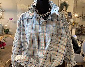 Upcycled IZOD Mens Button Down Shirt: Sustainable Coastal Preppy Style