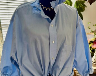 Upcycled Eagles Button Down Shirt: Reworked Vintage, Sustainable Coastal Preppy Style