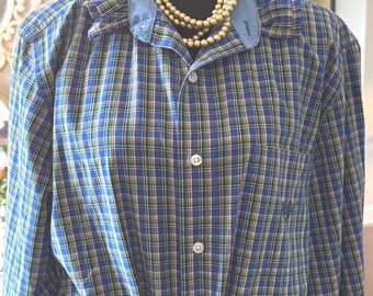 Upcycled Chaps Button Down Shirt: Reworked Vintage, Sustainable Coastal Preppy Style