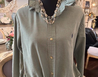 Upcycled Ralph Lauren Ruffled Collar Reworked Shirt Button Down Coastal Preppy Sustainable Fashion