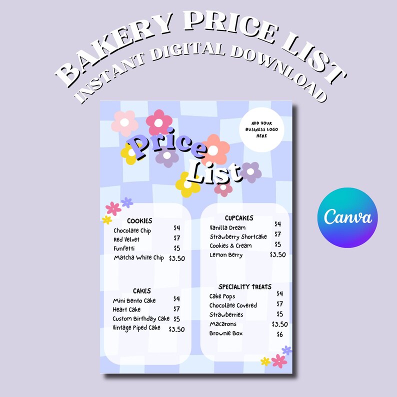 Editable Bakery Price List Canva Template | Bakery Menu | Pastel ...