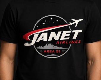 Janet Airlines UFO Tshirt, Alien Abduction, Experimental Aircraft, Interstellar, Starship, Alien lover, Funny Space Gift