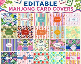 20 Editable Mahjong Card Covers, Personalized Floral & Chinoiserie Designs (Digital Download)