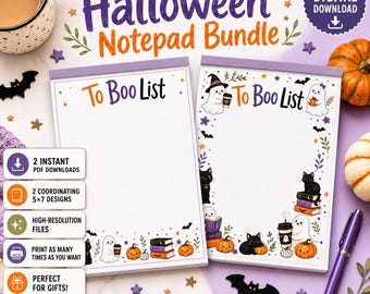 Halloween Notepad Bundle, Ghost Cat, To Boo List Stationery, 5x7 Printable Planner, Gift