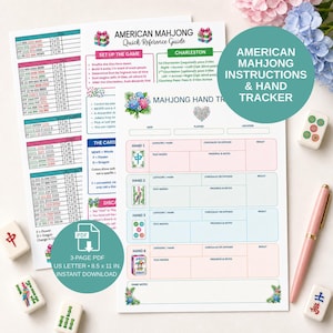 2026 Amerikansk Mahjong Hand Tracker Utskrivbar, Nybörjarinstruktioner, Spelanteckningar PDF