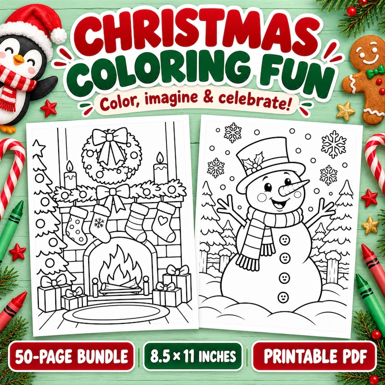 Fishnets Color Pages Christmas Activity Bundle for Kids, 50 Printable Pages (digital ...