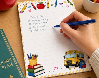Conjunto de Blocos de Notas Imprimíveis para Professores, 5x7 – 3 Designs Coloridos para a Volta às Aulas