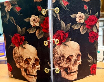 Gothic  Skull & Rose Refillable Notebook (5.5x8.5) – Velvet Fabric Cover