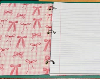 Pink Gingham Bow Coquette Vibes Refillable Notebook – 8.5x11 Handmade Journal (100 Sheets)