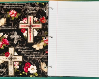 Religious Theme Handmade Refillable Notebook: Grace Cross Fabric Cover (8.5x11)