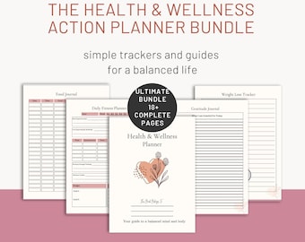 Health Wellness Planner | Fitness, Meal, Habit Tracker (Digital Download PDF)