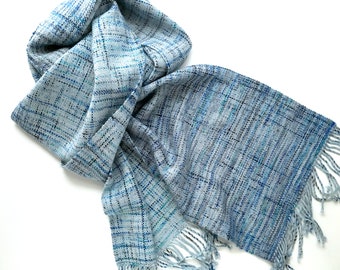 CLEARANCE - Blizzard - Handwoven Plaiding Scarf - Merino, Silk, Nylon