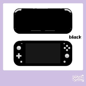 May include: A black handheld gaming console shown from the front and back. The front features a central screen, a directional pad, four action buttons, two analogue sticks, and system buttons. The word black is printed to the right of the console.