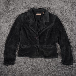 Vintage 90s Black Suede Leather Jacket Blazer i.e. Womens Large Button Front Fully Lined Minimalist Matrix Biker Goth Grunge Moto Coat