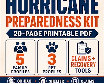 Hurricane Preparedness Kit Printable | Family Storm Ready Binder | Evacuation Checklist Supply List Contacts PDF