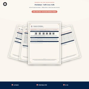May include: A set of ten printable PDF pages featuring a Resources and Disclaimer document. The pages include text, checkboxes, and six QR codes. The design uses a white background with dark blue borders and headers, organized in a fan layout.