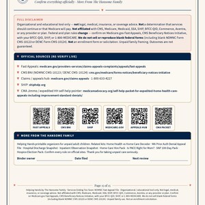 May include: A document titled Disclaimer + Official Sources from The Hansome Family, featuring a full disclaimer, a list of official sources with URLs, six QR codes for navigation, and a section for binder owner, date filed, and next review.