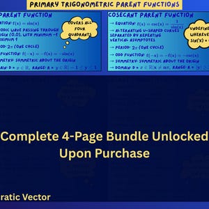 4-Page Primary Trig Parent Functions & Graphs Bundle | MHF4U Grade 12 | Calc 1 University Math | Guided Hints Math Study Guide | PDF