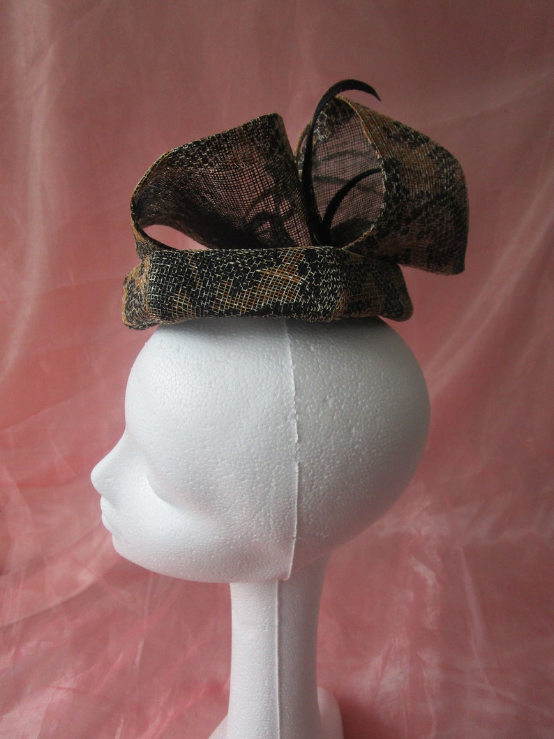 Snakeskin print sinamay hexagon pillbox hat RACES WEDDING