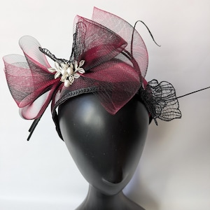 Burgundy and black bow fascinator