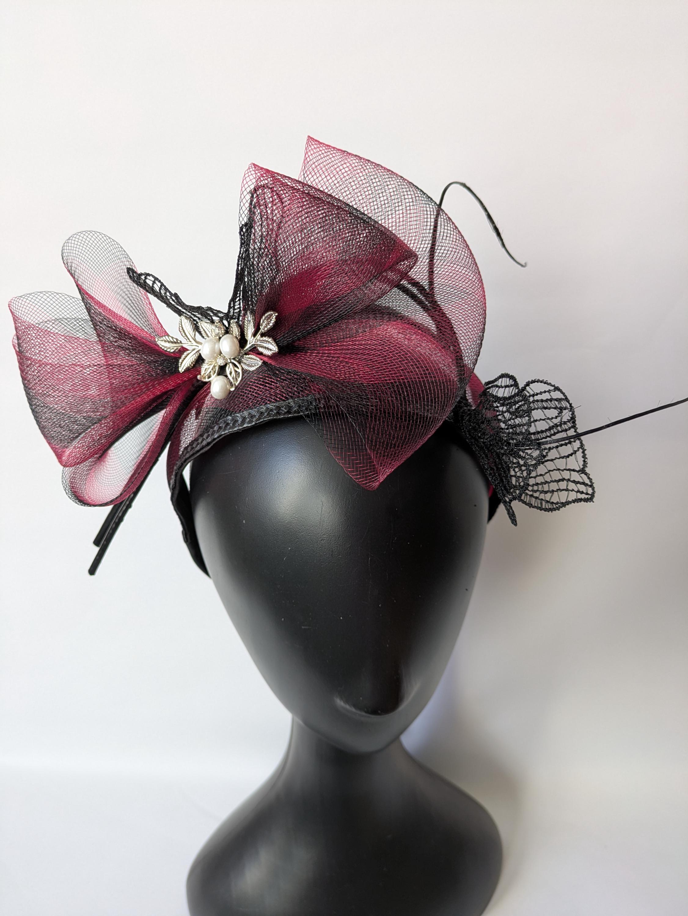 Dramatic Burgundy and Black Fascinator Burgundy and Black Fascinator - Etsy main image 3