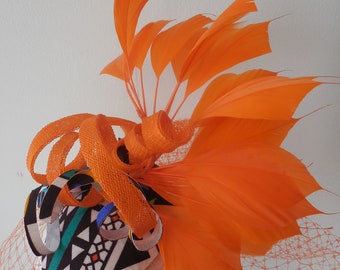 Orange African print fascinator