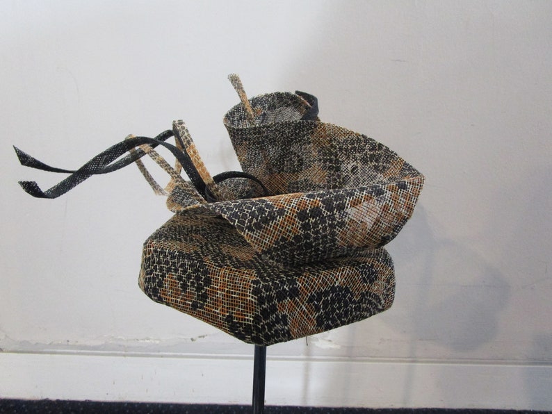 Snakeskin print sinamay hexagon pillbox hat RACES WEDDING