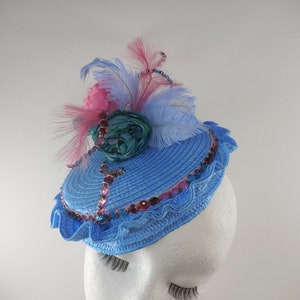 Baby blue and pink fascinator