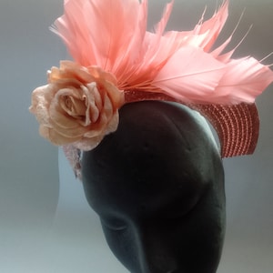 Dusky Pink  straw spiky feather fascinator Wedding Veil, Birdcage Veil
