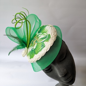 Green and Beige Ivory bridal fascinator for races or weddings