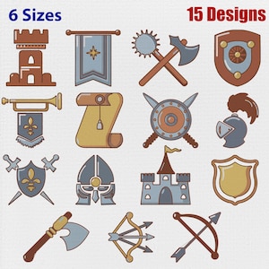 Medieval Knights Icons Embroidery Set - 6 Sizes 15 Designs