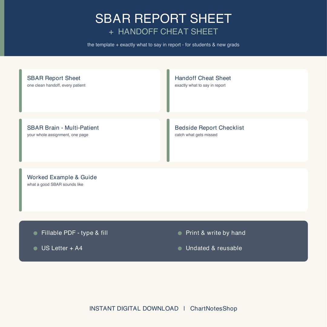 SBAR Report Sheet + Handoff Cheat Sheet | Nursing Student New Grad ...