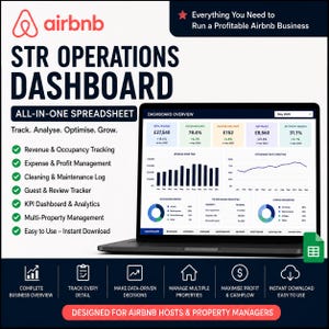 Airbnb STR Operations Dashboard | Allt-i-ett Airbnb-kalkylblad och KPI-spårare för värdar och fastighetsförvaltare