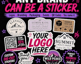 Pegatinas troqueladas personalizadas, logotipos de empresas, códigos QR, calcomanías para embalaje.