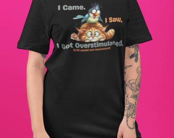 Camiseta "Vine, vi, me sobreestimularon", camiseta divertida para mamás con TDAH.