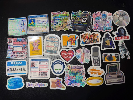 2000s Nostalgia Holographic Stickers | Y2K Internet, Pop Culture, Mall Girl Vinyl (30 Pack)