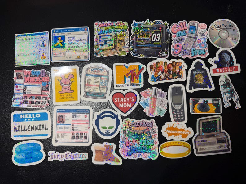 2000s Nostalgia Holographic Stickers | Y2K Internet, Pop Culture, Mall ...