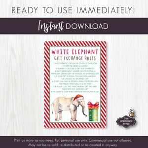 White Elephant Rules Card Printable INSTANT DOWNLOAD | Etsy