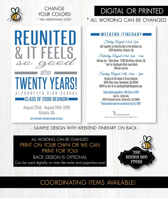 High School Reunion Weekend Invitation With Itinerary Any Etsy Canada