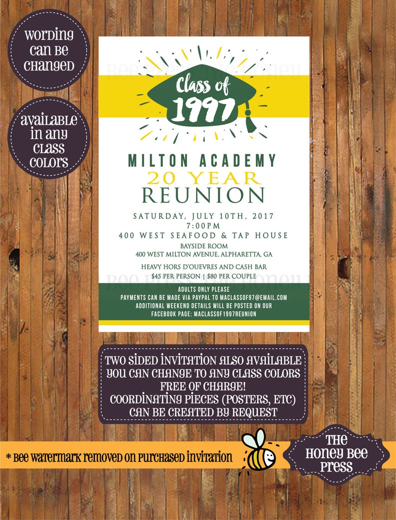Class Reunion Invitation High School Reunion 10 Year 20 Etsy