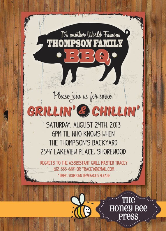 Back Yard Bbq Party Invitation Pig Roast Memorial Day Etsy