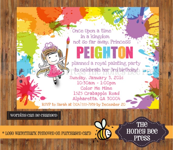 princess art party invitation royal painting party etsy