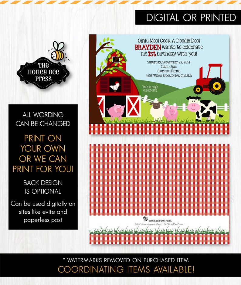 Farm Animal Birthday Invitation Barnyard Birthday Invite Etsy