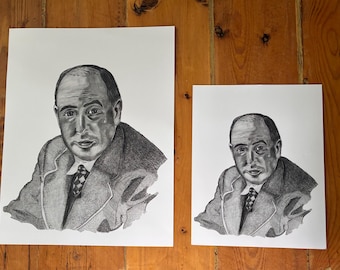 Retratos desenhados à mão em grafite, impressão artística de autores, arte literária para parede – Artista do Brooklyn